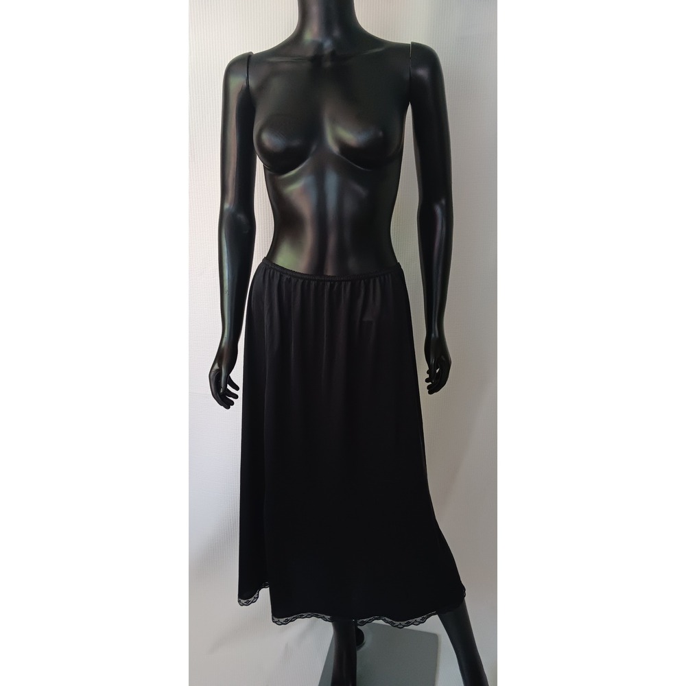 Warner Nylon Black Half Slip Petticoat XL Elastic Waist Made in USA 33" KS0286